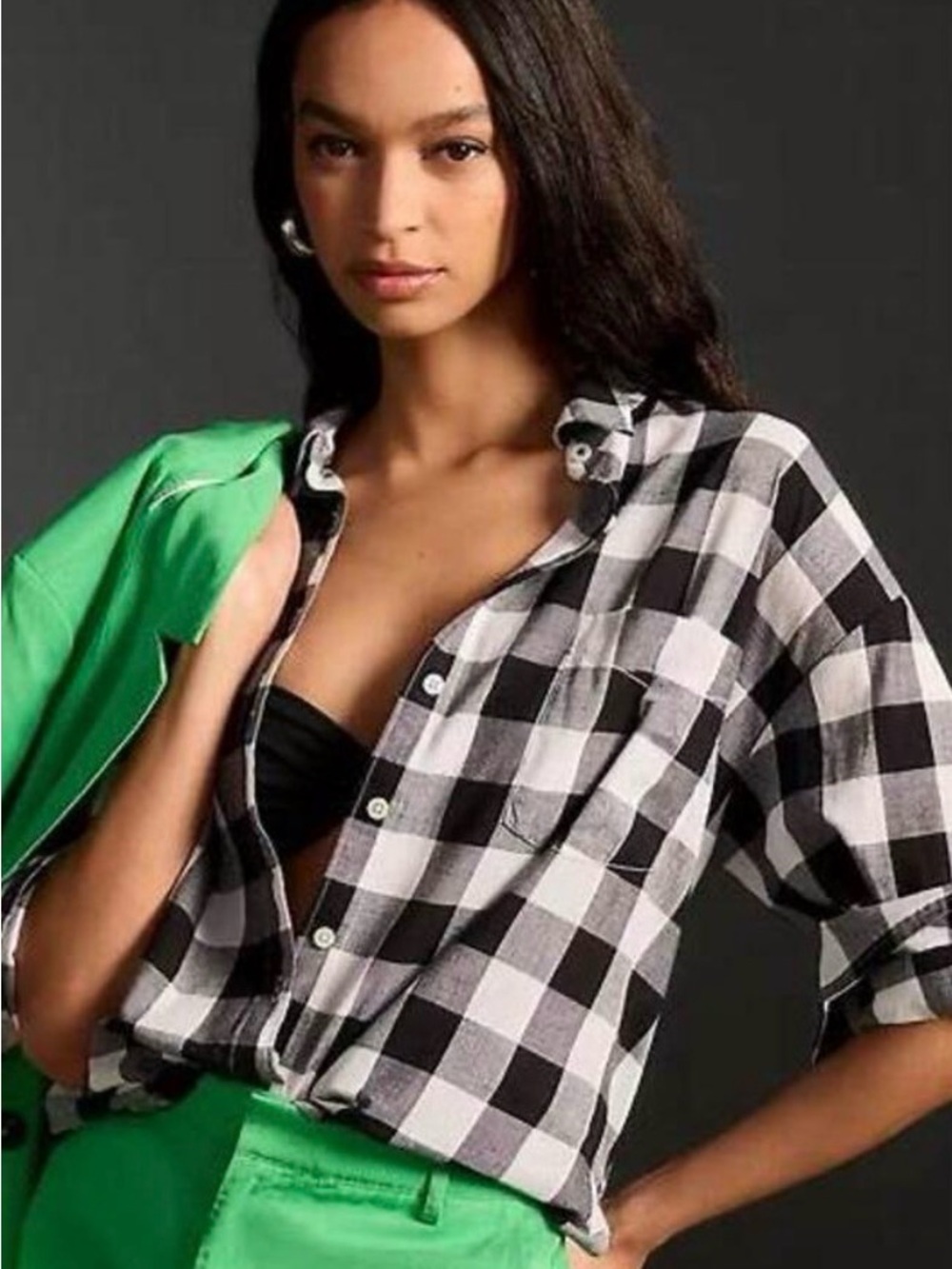 Maeve Bennett Oversized Button Down Shirt in Buffalo Check 2X